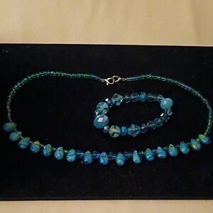 Handmade Blue Teardrop Bead Necklace with Matching Bracelet